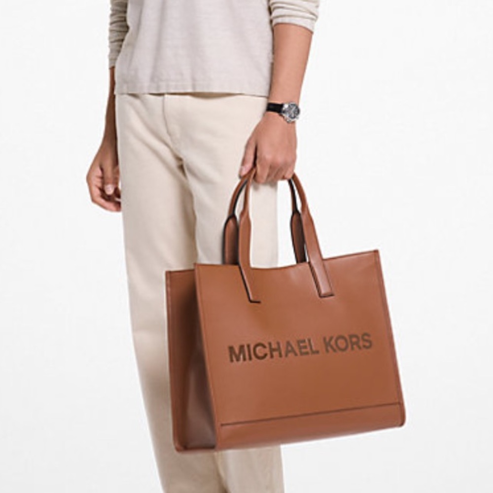 Michael Kors Cognac Leather Tote with Embossed Logo - Picture 2 of 6